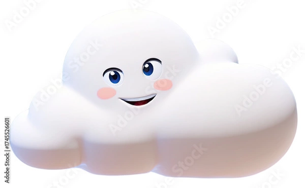 Fototapeta happy smiling cloud isolated cartoon 3d render style illustration shadow