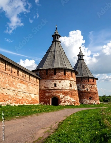 Obraz Historic structure with two tall, conical towers