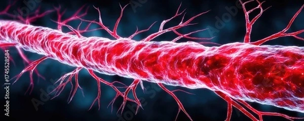 Fototapeta Plaque buildup causing blocked vein or artery concept. Close-up view of a blood vessel, showcasing intricate details.