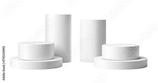 Fototapeta Four white, cylindrical, stacked podiums