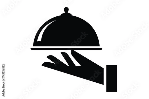 Fototapeta Elegant Hand Serving Plated Dinner with Dome Lid A Symbol of Hospitality Catering and Fine Dining Experience