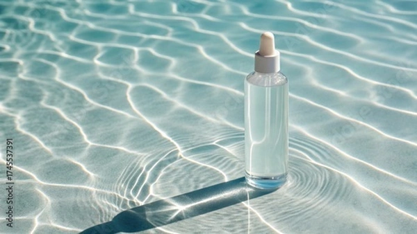 Fototapeta makeup remover in a transparent container near the pool