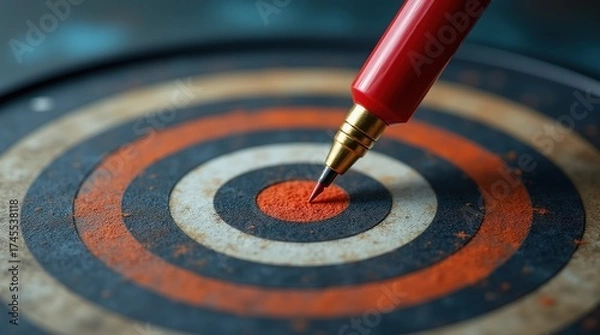 Obraz Red pen precisely hitting the bullseye on a dartboard target
