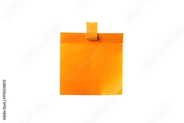 Fototapeta Bright orange sticky note with a small tab attached to a surface isolated on transparent background