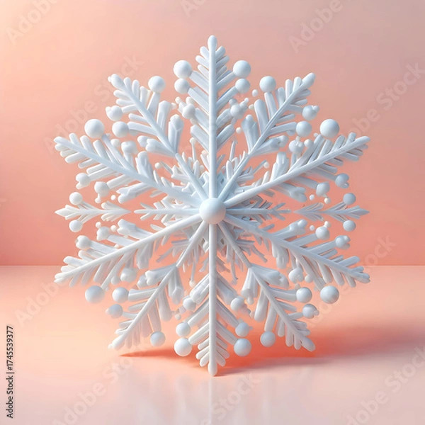 Obraz A detailed white snowflake ornament made of glass or acrylic, isolated on a pastel background, delicate reflections, elegant and realistic 3D render