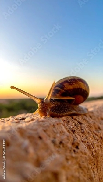 Obraz Snail on textured surface with blurred background