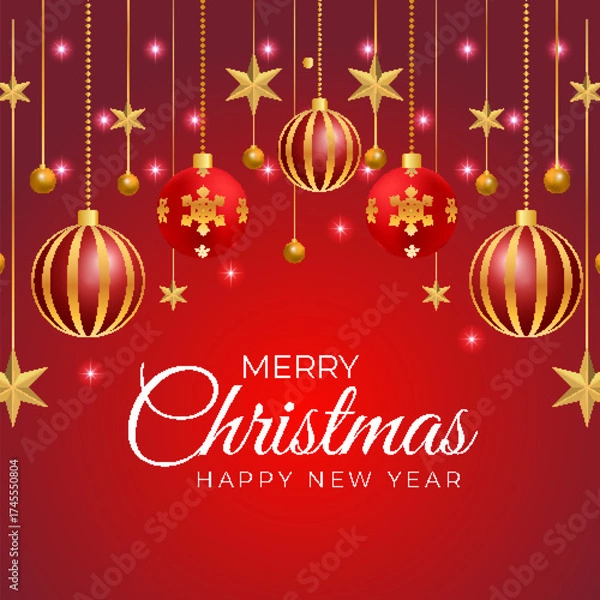 Obraz christmas rad ball golden ball golden star light and christmas background Realistic design