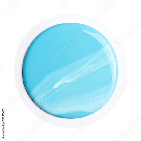 Fototapeta Close-up of a round container filled with vibrant, light-blue translucent gel on a black background