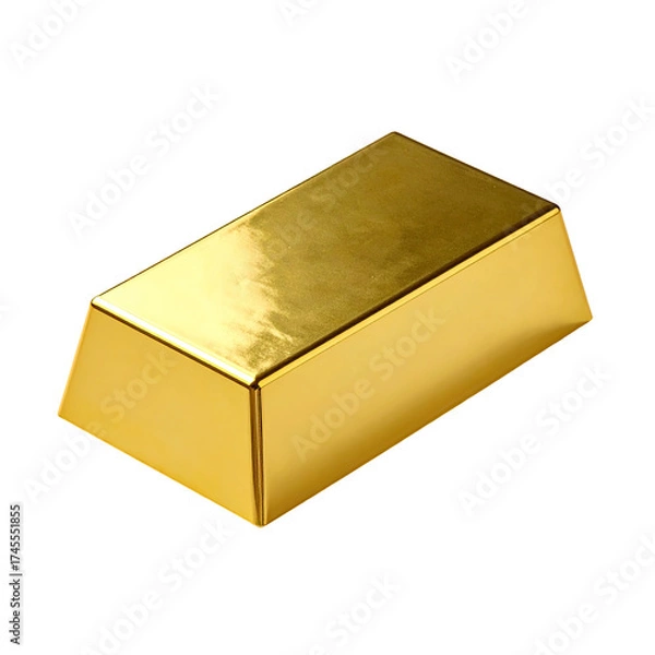 Fototapeta A rectangular, gleaming gold bar sits isolated on a black background. The surface has reflections