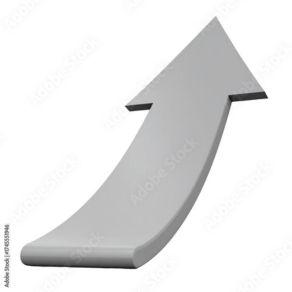 Fototapeta A 3D-rendered, gray, curved arrow pointing upwards against a stark black background