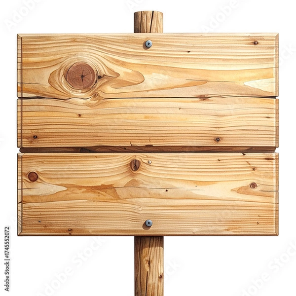 Fototapeta Wooden signpost with two rectangular panels atop a vertical support, against a black background