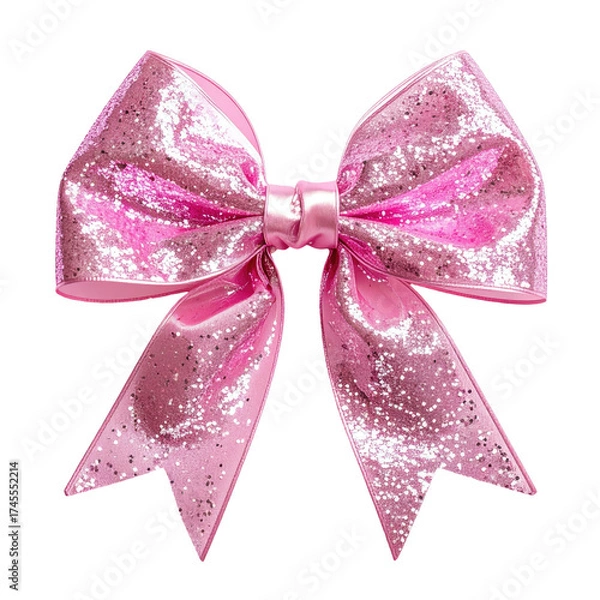 Fototapeta A glamorous, sparkly pink bow, rendered in high detail, against a stark black background