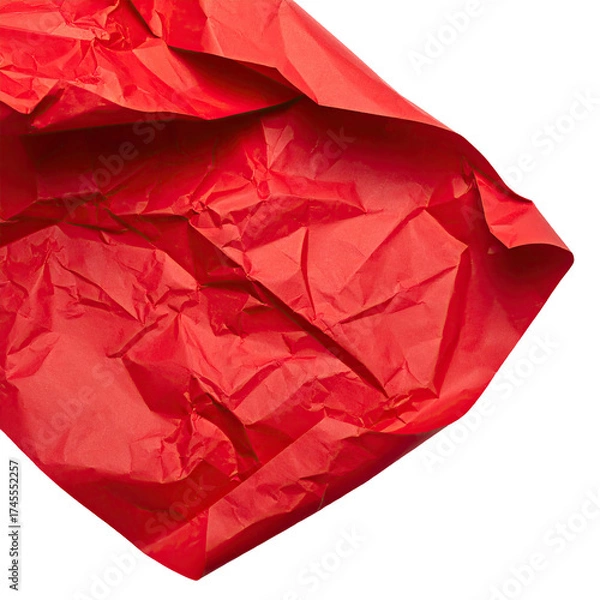 Fototapeta Close-up of a crumpled vibrant red paper, showcasing folds and texture