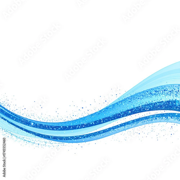 Fototapeta Abstract image of blue flowing wave with specks against a stark black background