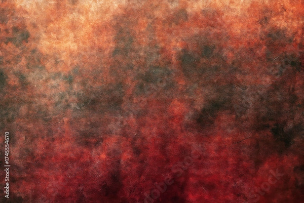 Fototapeta A textured abstract background with a mix of deep red and orange colors. The composition has a warm and earthy feel, resembling a sunset or fire.AI generated.