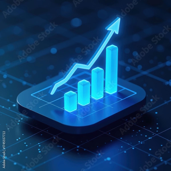 Obraz Glowing blue graph with upward trend represents growth and success in data analysis. sleek design emphasizes modern technology and innovation