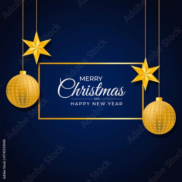 Obraz Clean merry christmas and happy new year background golden ball and golden stars