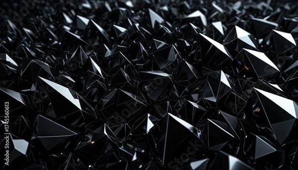 Obraz Shiny black crystal cluster with sharp, geometric shapes