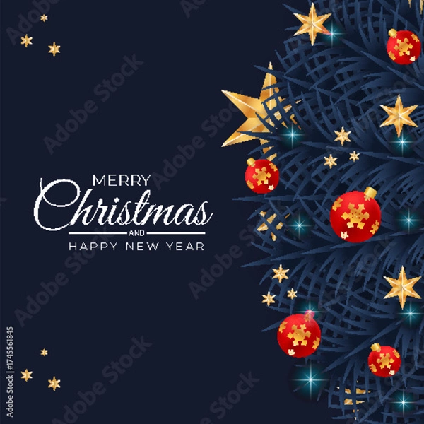 Obraz merry Christmas golden ball and red ball background Realistic design
