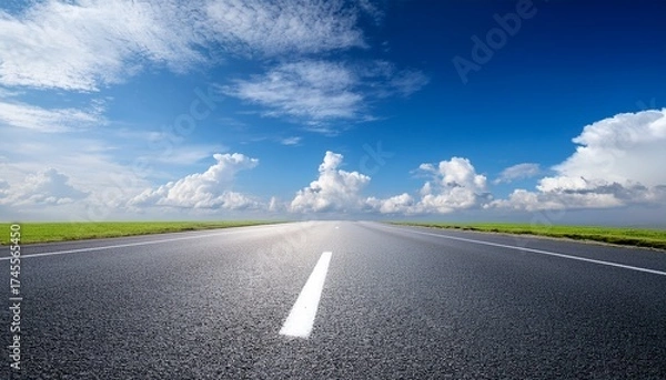 Fototapeta empty asphalt road and blue sky with white clouds road background with blue sky with clouds