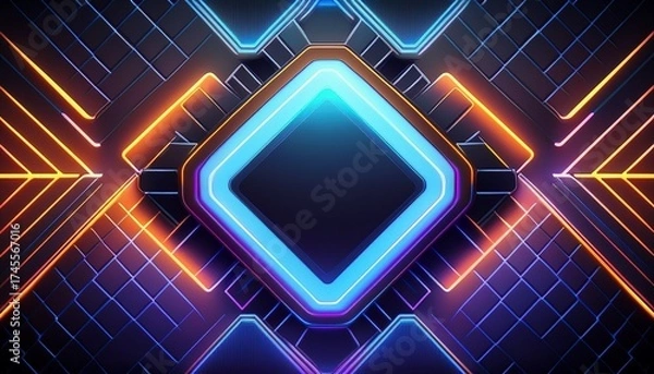 Fototapeta sleek and modern dark background with glowing geometric shapes neon accents and a dynamic abstract digital composition 3d rendered futuristic design with a minimalist high tech aesthetic