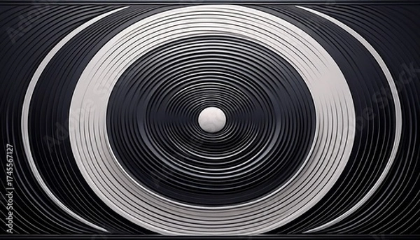 Fototapeta elegant abstract pattern with concentric black and white circles balanced with space on the right sophisticated commercial look