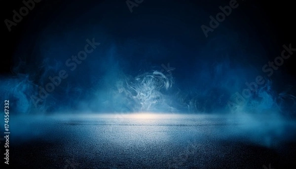 Fototapeta dark street asphalt abstract dark blue background empty dark scene the flame is burning with smoke float up the interior texture for display products