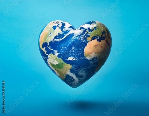 Fototapeta closeup earth in the shape of heart isolated on blue background with space for copy