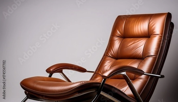 Fototapeta a close up photo of a leather lounge chair against a plain backdrop