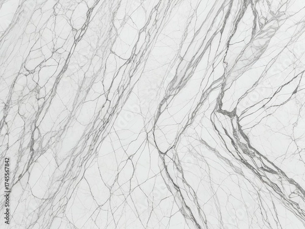 Fototapeta White marble slab, detailed veining pattern, elegant & luxurious
