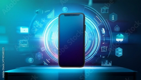 Fototapeta smartphone glowing with ai interface innovation framed by minimalist office style innovation mood perfect for tech and business creative concepts