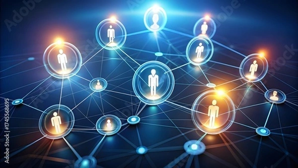 Obraz Digital network of glowing human connection icons representing global communication and community