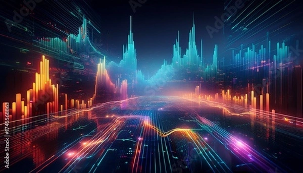 Fototapeta cybernetic stock market data streams flowing