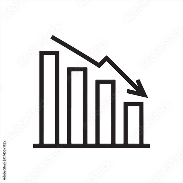 Fototapeta Black and white illustration depicting a declining trend with bar graph