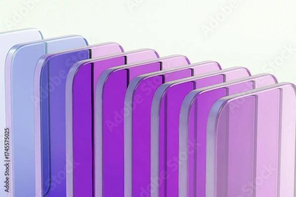 Fototapeta Vibrant, transparent panels in shades of purple and pink create a striking geometric pattern. The light background enhances the colors.AI generated.