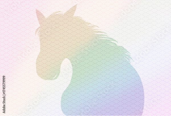 Fototapeta 虹色の馬のシルエットの背景・年賀状