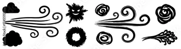 Fototapeta Dynamic Wind Effects Illustrations: Creating a Stormy Ambiance with Swirling Gusts & Air Movement, Ideal for Weather Graphics, Cartoons & Atmospheric Designs. Conveying Power, Nature, Whimsical, Fanta