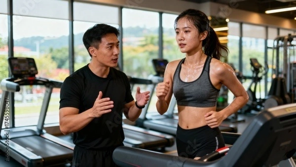 Fototapeta 전문트레이너의런닝머신운동지도