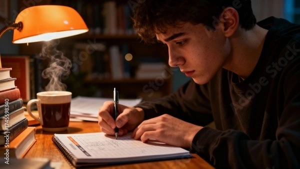 Fototapeta 밤늦게플래너쓰는학생