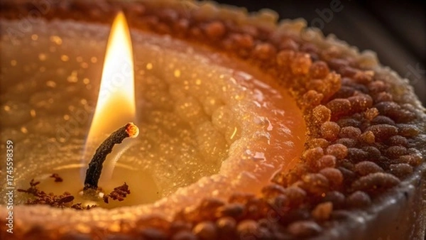 Fototapeta burning candles on a wooden table