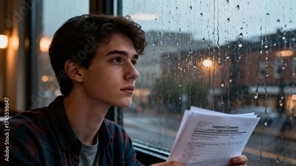 Fototapeta 창가에서수강신청고민하는학생