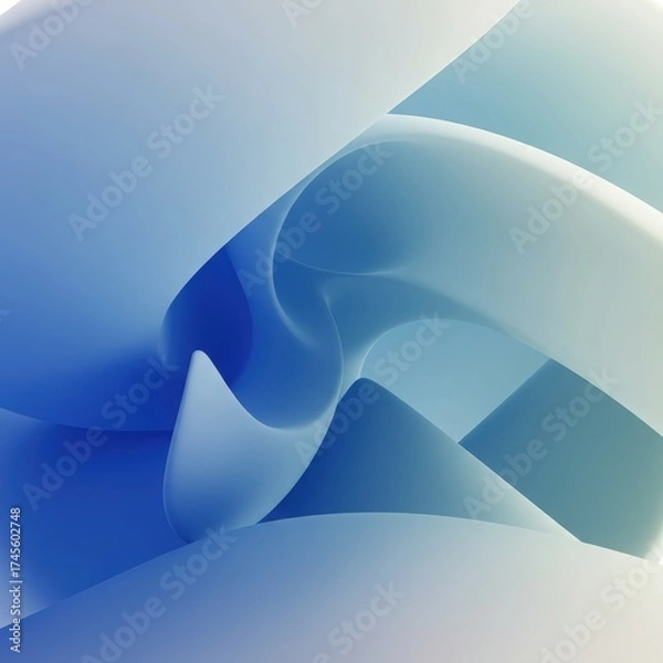 Fototapeta Abstract flowing blue and white translucent fabric waves creating a soft and ethereal background