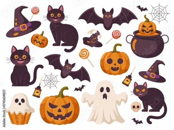 Fototapeta Explore a fun collection of Halloween themed illustrations featuring festive symbols