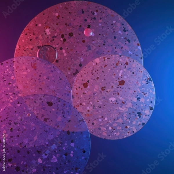 Fototapeta Abstract textured spheres with vibrant pink and blue gradient lighting creating a cosmic nebula effect