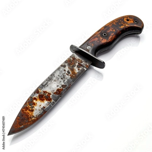 Fototapeta Rusty fixed blade knife with wooden handle