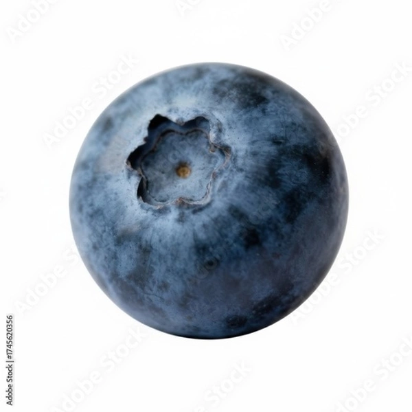 Obraz Blueberry isolated on white background, macro photo of fresh ripe fruit with natural texture and matte surface. Minimalist healthy food photography for diet and design.