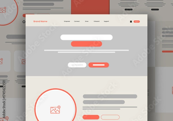 Fototapeta Food Landing Page Wireframe Design with Modern Layout