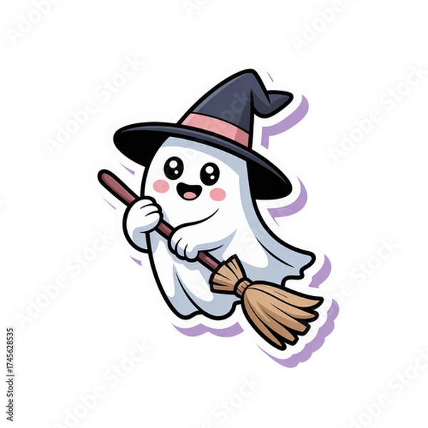 Obraz Cute Halloween ghost character kawaii style png for sticker, t-shirt and more designs