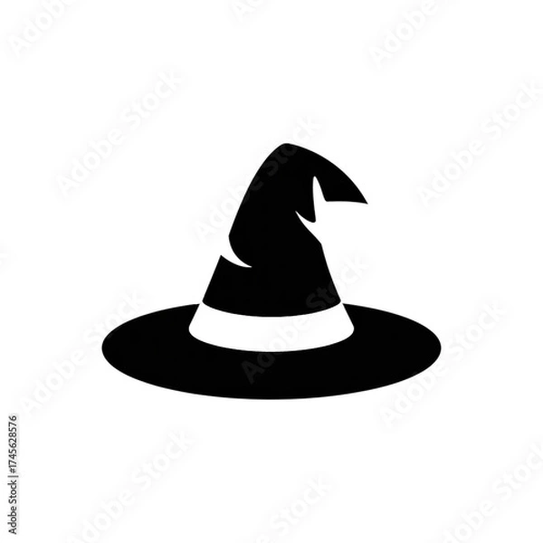 Obraz Witch hat icon simple cone with bent tip black silhouette vector png file