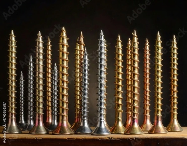 Fototapeta Metal self tapping screws creating abstract industrial skyline